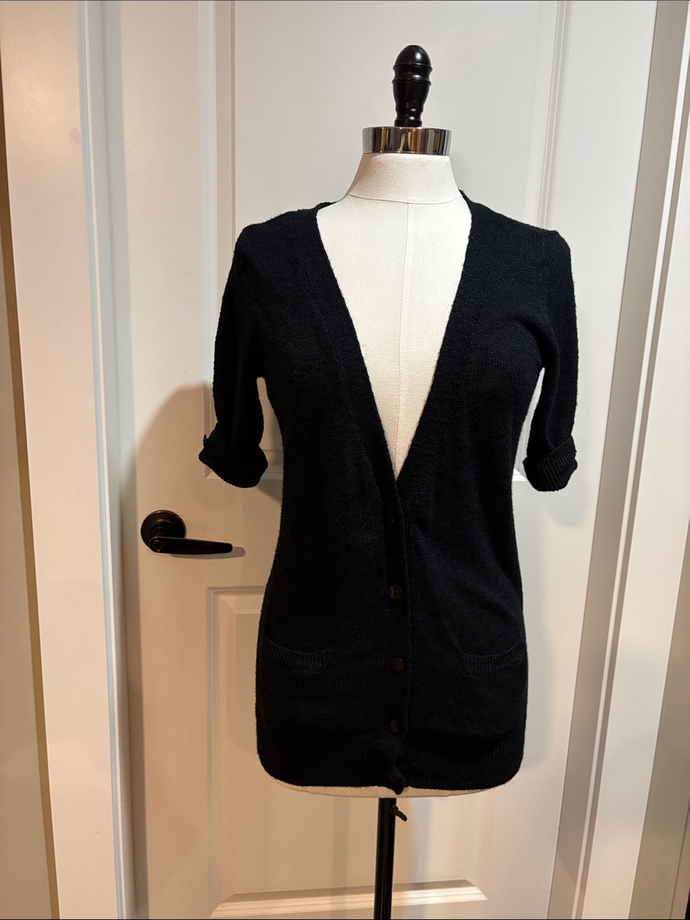 Banana Republic Black Deep V-Neck Button-Front Cardigan